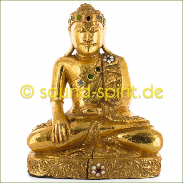 Holz-Buddha sitzend mit Blattgold belegt Höhe ca. 30 cm