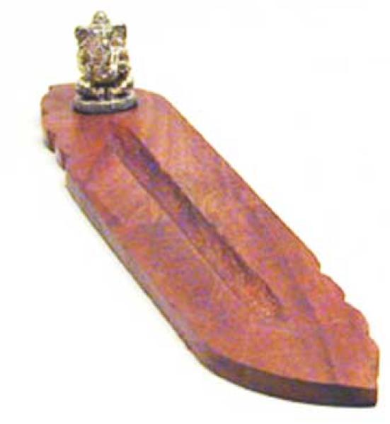 Räucherstäbchenhalter Holz, Schiff mit Ganesha aus Bronze